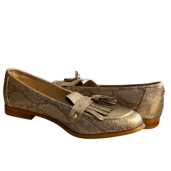 KURT GEIGER Gold Leather Snakeskin Loafers - Picture 4 of 9